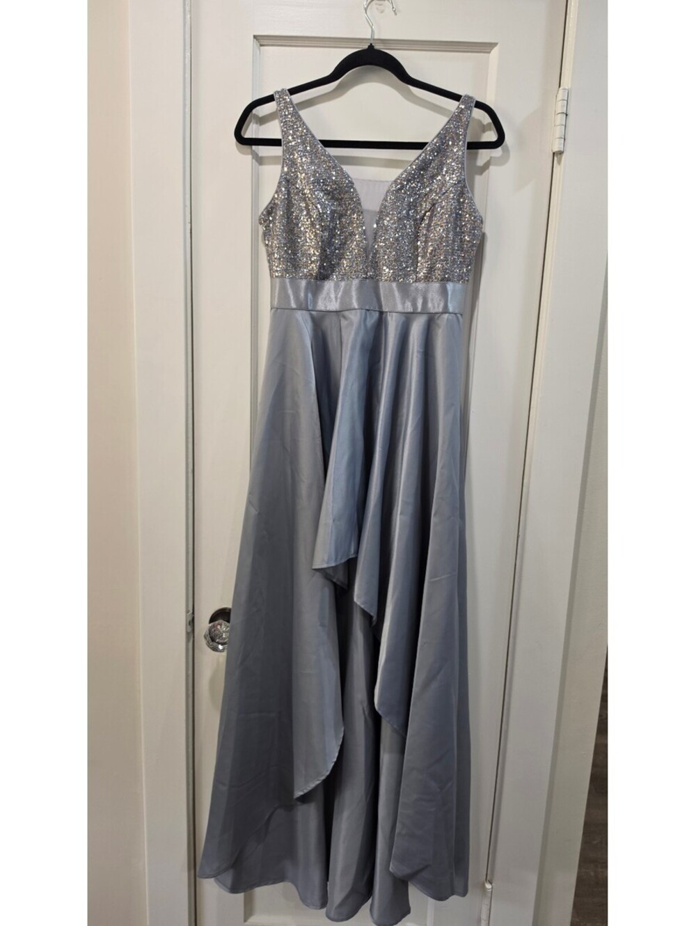 Ever Pretty Silver Sequin V-Neck Evening Gown Dress